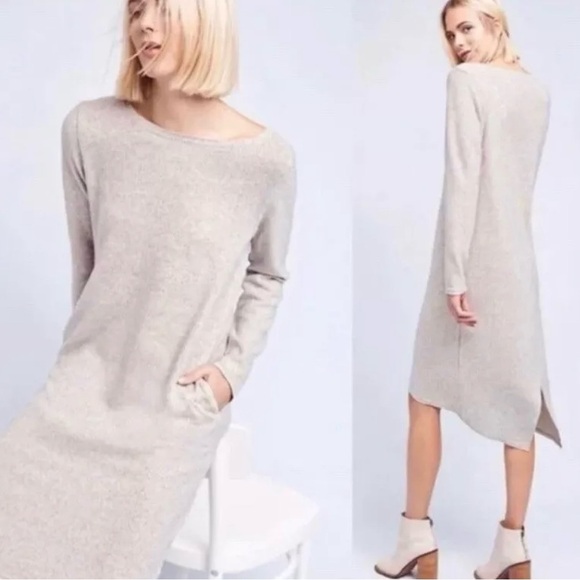 Anthropologie Moth Long Sleeve Thin Sweater Dress  Crossback Beige Size Small - Picture 1 of 12